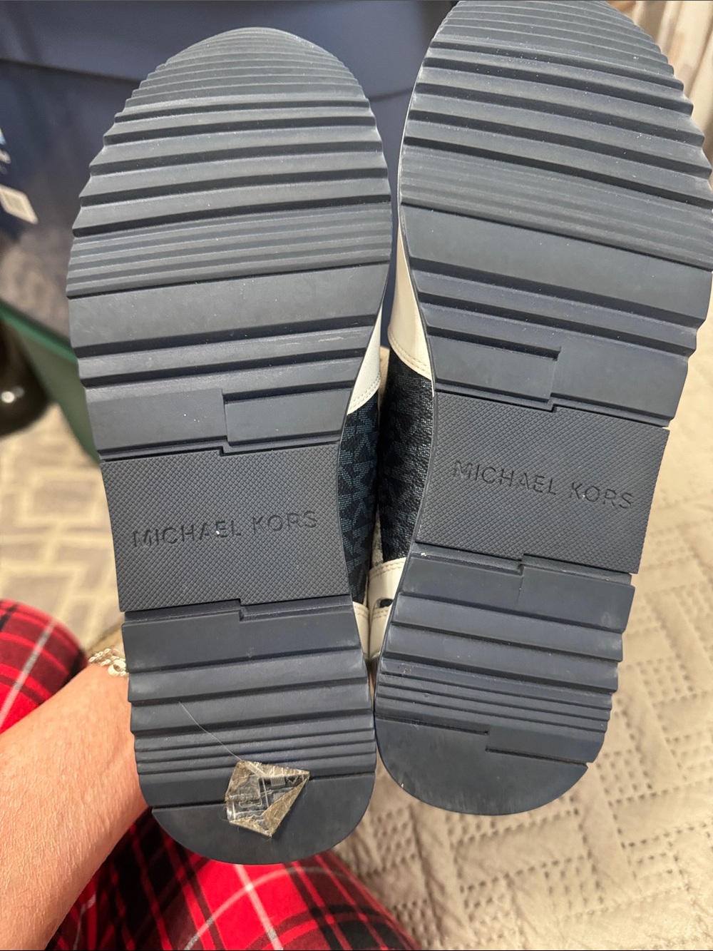 Michael Kors White and Navy MK Logo Lace-Up Sneakers - Picture 7 of 9